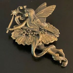 Vintage 80’s JJ Jonette Bronze tone Fairy with Magic Wand And Glitter Brooch Pin